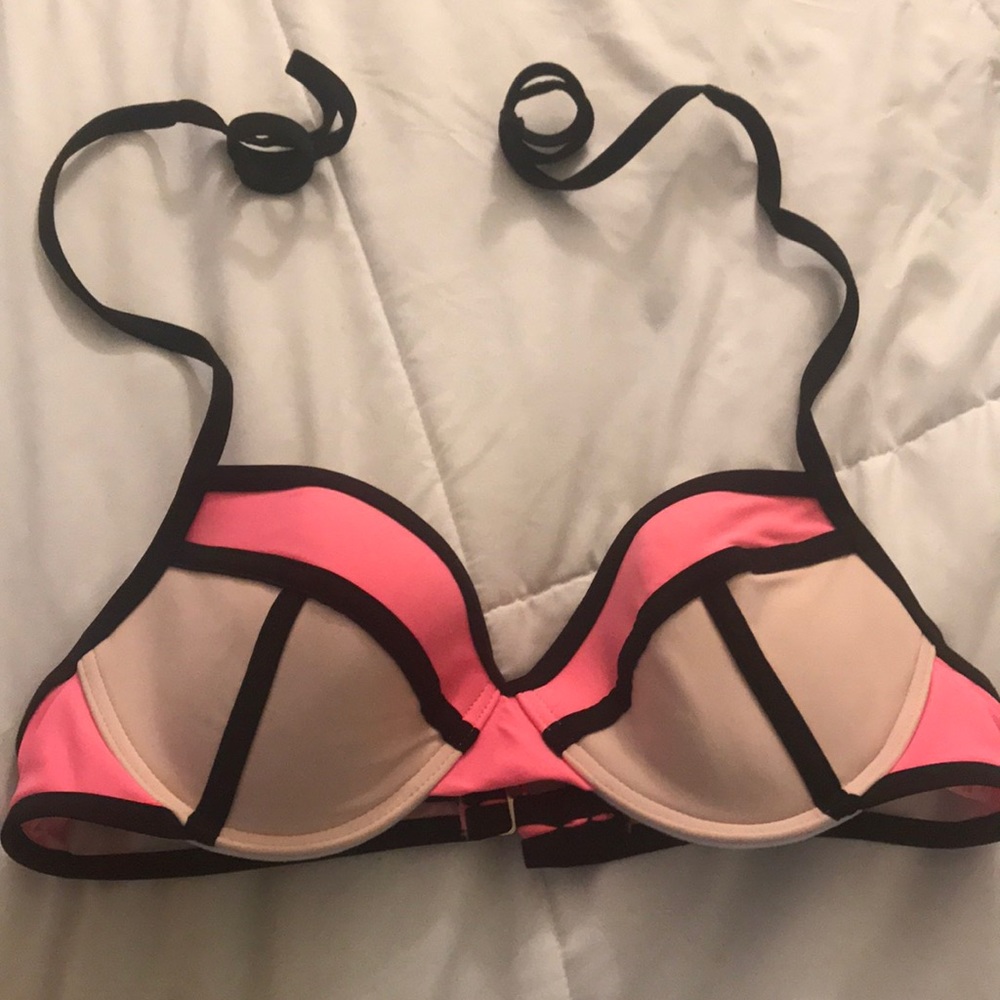 Pink and black bikini top